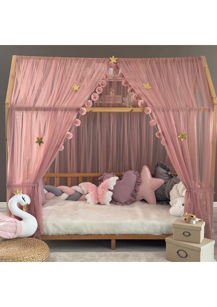 Gül Kurusu Çift Perdeli Montessori Yatak Cibinliği