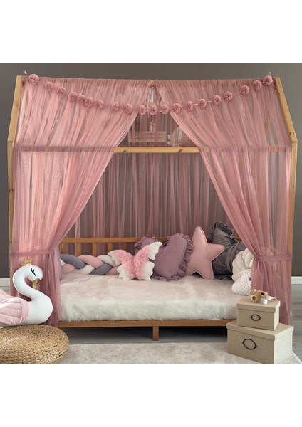 Gül Kurusu Çift Perdeli Montessori Yatak Cibinliği