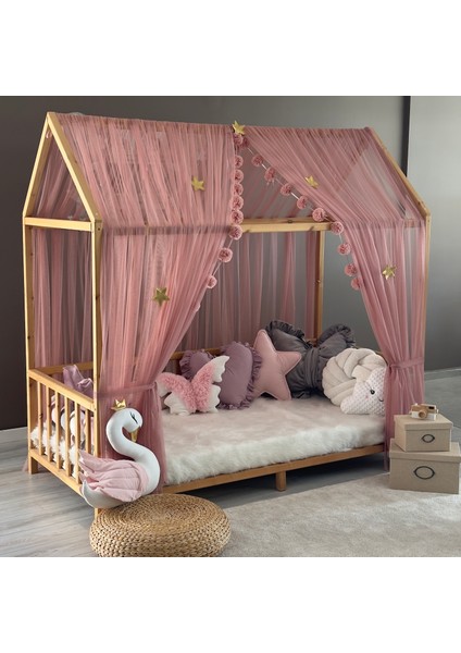 Gül Kurusu Çift Perdeli Montessori Yatak Cibinliği