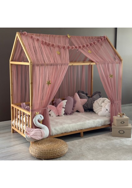 Gül Kurusu Çift Perdeli Montessori Yatak Cibinliği