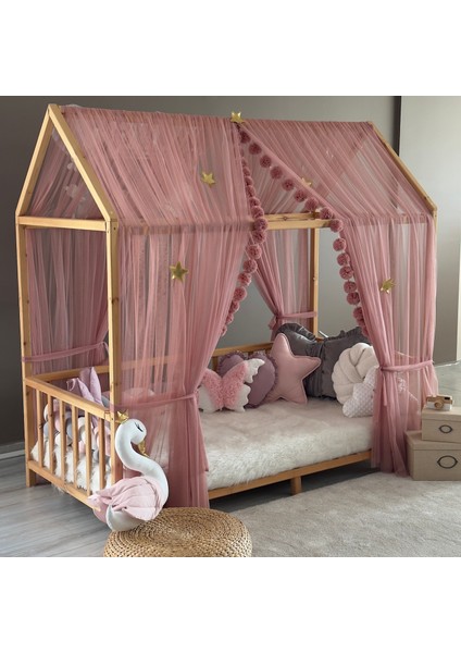 Gül Kurusu Çift Perdeli Montessori Yatak Cibinliği