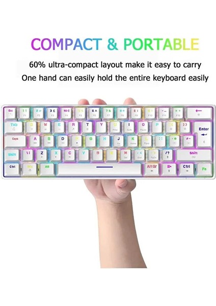 Blue Switch Mini Rgb Oyun Klavyesi Gaming Mekanik 62 Tuşlu 18 Rgb LED USB Type-C Kablo