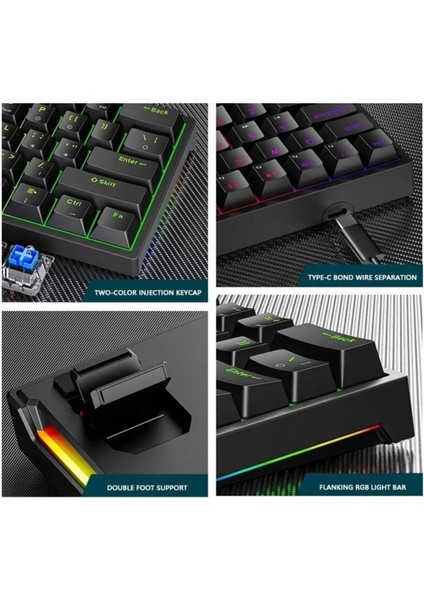 Blue Switch Mini Rgb Oyun Klavyesi Gaming Mekanik 62 Tuşlu 18 Rgb LED USB Type-C Kablo fırsatları
