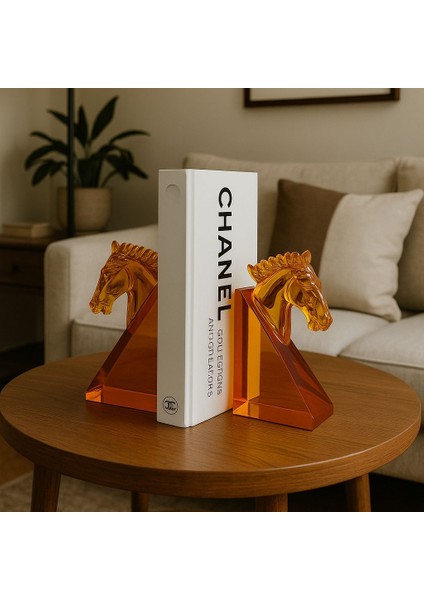 Ishtar Dekor - Dekoratif Epoksi 2'li At Kitap Tutucu Üçgen Model - Turuncu