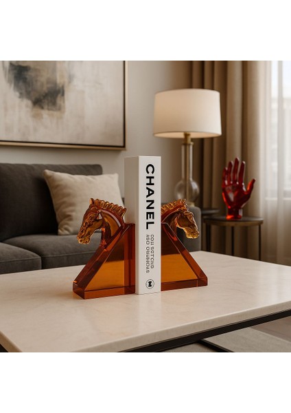 Ishtar Dekor - Dekoratif Epoksi 2'li At Kitap Tutucu Üçgen Model - Turuncu fiyatları