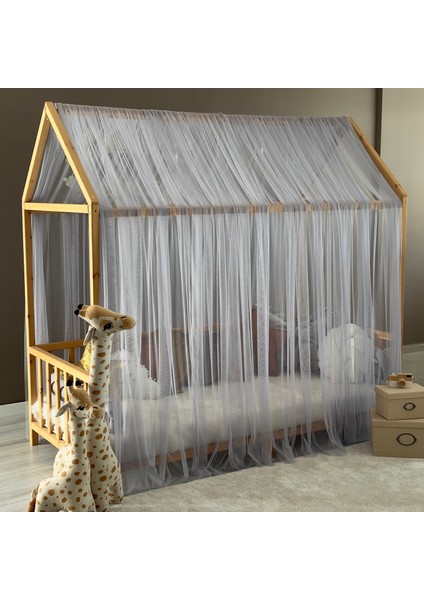 Gri Çift Perdeli Montessori Yatak Cibinliği