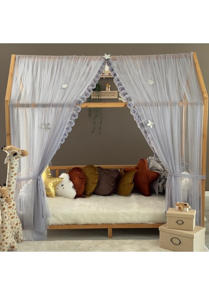 Gri Çift Perdeli Montessori Yatak Cibinliği modelleri