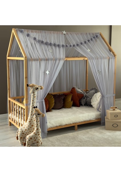 Gri Çift Perdeli Montessori Yatak Cibinliği