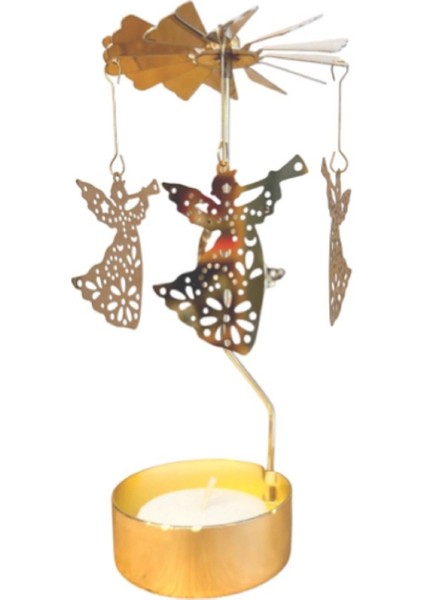 Isı ile Dönen Mumluk –altın Renkli Metal Gövdesiyle Zarif Bir Görünüm Sunan Melek Kız Tasarımlı Isı