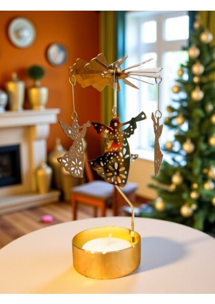 Isı ile Dönen Mumluk –altın Renkli Metal Gövdesiyle Zarif Bir Görünüm Sunan Melek Kız Tasarımlı Isı fiyatları
