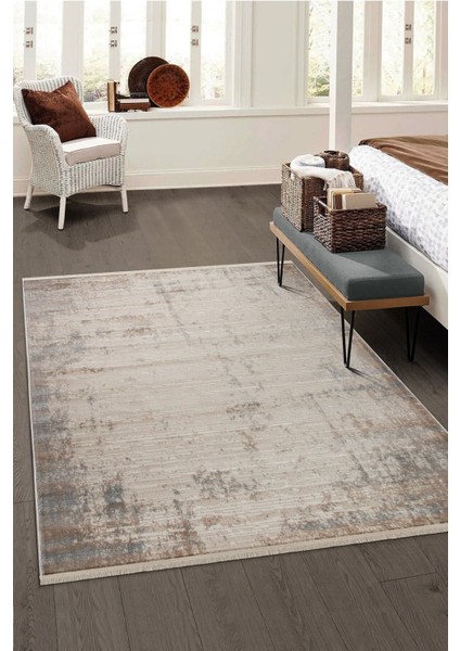 Glory Vl Saçaklı Modern Dokuma Halı Oturma Odası Salon Mutfak Halısı Krem Kahve T3B