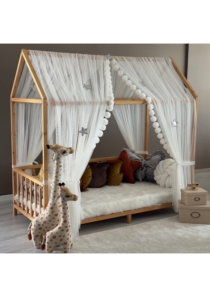 Beyaz Çift Perdeli Montessori Yatak Cibinliği modelleri