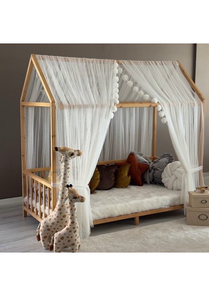 Beyaz Çift Perdeli Montessori Yatak Cibinliği