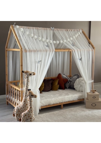 Beyaz Çift Perdeli Montessori Yatak Cibinliği