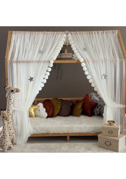 Beyaz Çift Perdeli Montessori Yatak Cibinliği