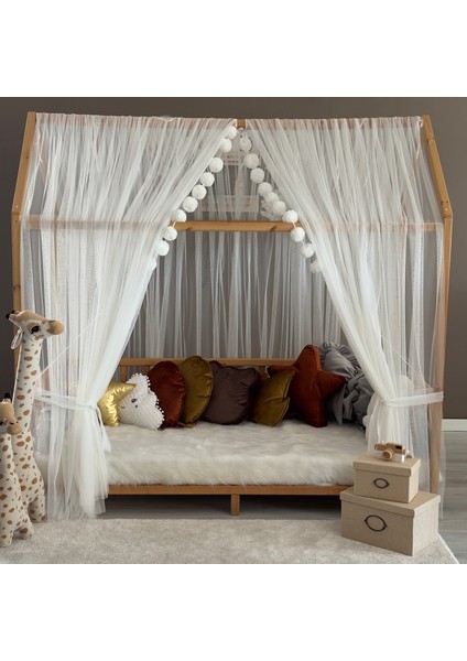 Beyaz Çift Perdeli Montessori Yatak Cibinliği
