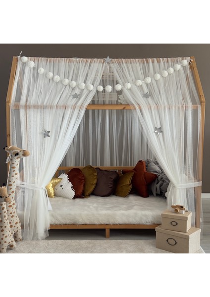 Beyaz Çift Perdeli Montessori Yatak Cibinliği