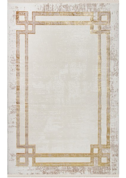 Glory Vl Saçaklı Modern Dokuma Halı Oturma Odası Salon Mutfak Halısı Krem Gold T1A fiyatları