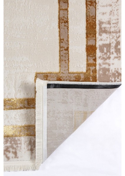 Glory Vl Saçaklı Modern Dokuma Halı Oturma Odası Salon Mutfak Halısı Krem Gold T1A indirimleri