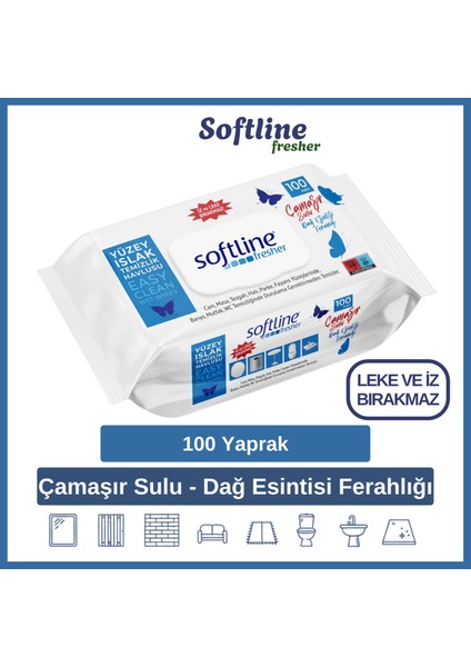 Softline Easy Clean Dağ Esintisi Ferahlığı Çamaşır Sulu Islak Mendil Yüzey Temizlik Havlusu & Mendili 100 Yaprak