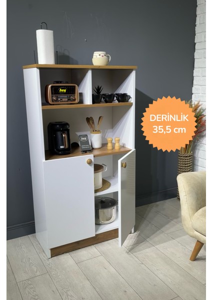 Parla Kahve Köşesi Çok Amaçlı Dolap Kiler Dolabı Mutfak Bangosu Erzak Dolabı Bölmeli 72 cm
