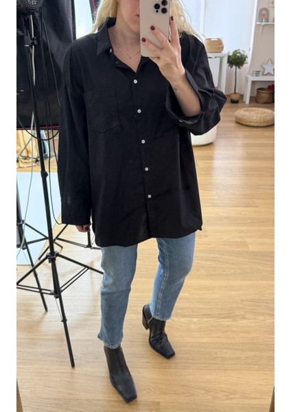 Siyah Oversize Poplin Gömlek fiyatları