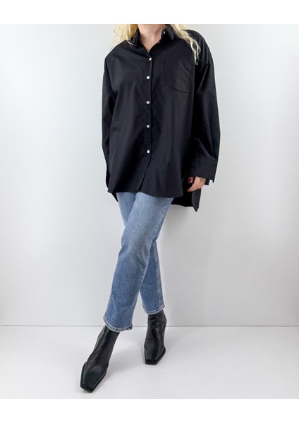Siyah Oversize Poplin Gömlek modelleri