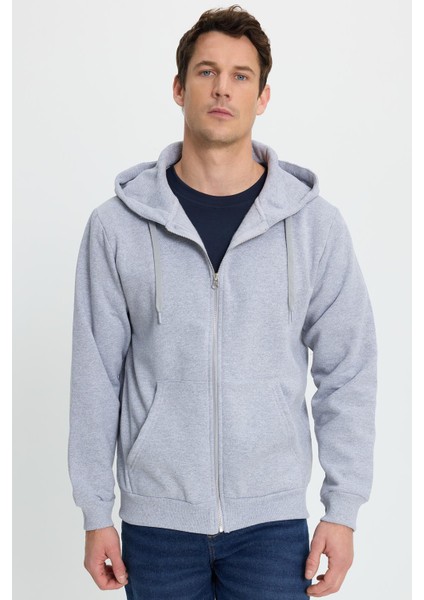 Unisex Relax Fit Rahat Kesim Pamuklu Içi Polarlı Çift Cepli Tam Fermuarlı Gri Kapüşonlu Sweatshirt fırsatları