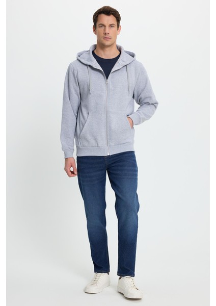 Unisex Relax Fit Rahat Kesim Pamuklu Içi Polarlı Çift Cepli Tam Fermuarlı Gri Kapüşonlu Sweatshirt indirimleri