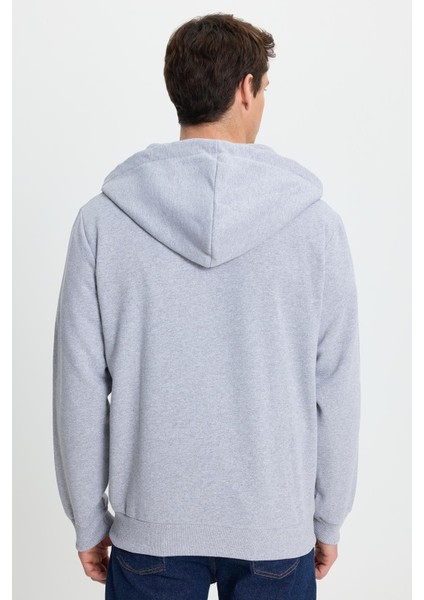 Unisex Relax Fit Rahat Kesim Pamuklu Içi Polarlı Çift Cepli Tam Fermuarlı Gri Kapüşonlu Sweatshirt