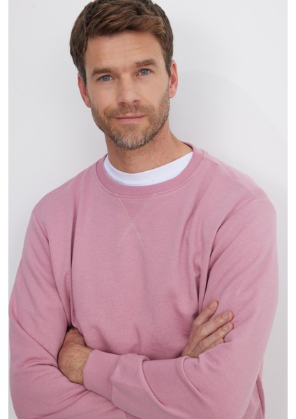 Unisex Relax Fit Rahat Kesim %100 Pamuk Basic Lila Bisiklet Yaka Sweatshirt fiyatları