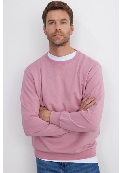 Unisex Relax Fit Rahat Kesim %100 Pamuk Basic Lila Bisiklet Yaka Sweatshirt fırsatları