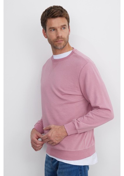 Unisex Relax Fit Rahat Kesim %100 Pamuk Basic Lila Bisiklet Yaka Sweatshirt indirimleri