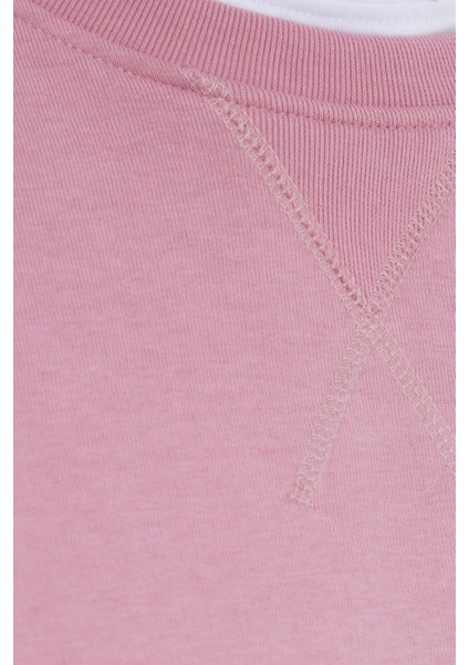 Unisex Relax Fit Rahat Kesim %100 Pamuk Basic Lila Bisiklet Yaka Sweatshirt