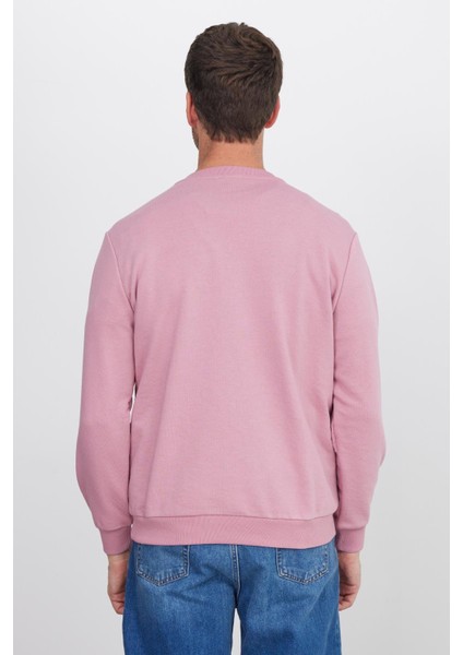 Unisex Relax Fit Rahat Kesim %100 Pamuk Basic Lila Bisiklet Yaka Sweatshirt