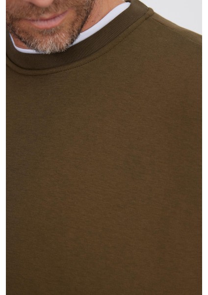 Unisex Relax Fit Rahat Kesim Pamuklu Yumuşak Dokulu Içi Polarlı Yeşil Bisiklet Yaka Sweatshirt modelleri