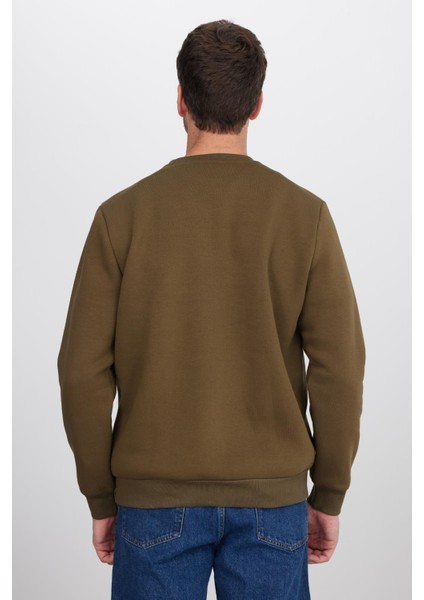 Unisex Relax Fit Rahat Kesim Pamuklu Yumuşak Dokulu Içi Polarlı Yeşil Bisiklet Yaka Sweatshirt