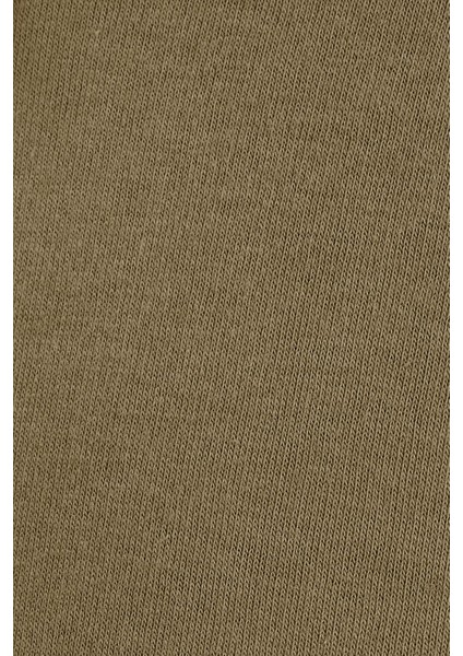 Unisex Relax Fit Rahat Kesim Pamuklu Içi Polarlı Yarım Fermuarlı Haki Dik Yaka Sweatshirt