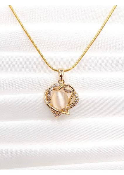Inci Taşlı Çift Katmanlı Kalp Kolye – Zirkon Detaylı, Altın Kaplama