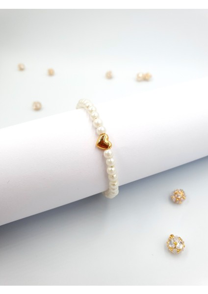 💛 Altın Kalp Detaylı Inci Kadın Bileklik fiyatları