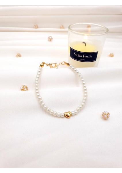 💛 Altın Kalp Detaylı Inci Kadın Bileklik modelleri