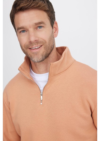 Unisex Relax Fit Rahat Kesim Pamuklu Içi Polarlı Yarım Fermuarlı Yavruağzı Dik Yaka Sweatshirt fiyatları