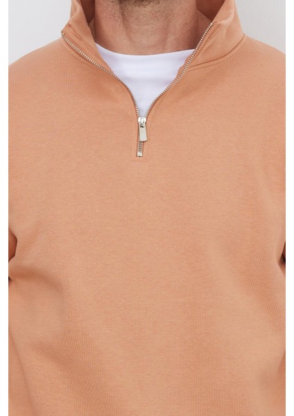 Unisex Relax Fit Rahat Kesim Pamuklu Içi Polarlı Yarım Fermuarlı Yavruağzı Dik Yaka Sweatshirt modelleri