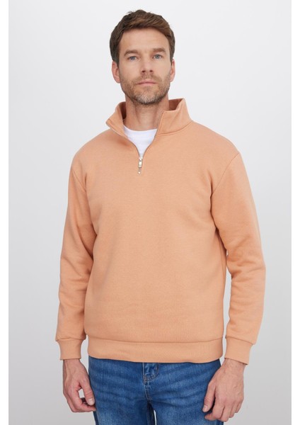 Unisex Relax Fit Rahat Kesim Pamuklu Içi Polarlı Yarım Fermuarlı Yavruağzı Dik Yaka Sweatshirt fırsatları