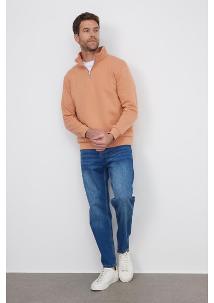 Unisex Relax Fit Rahat Kesim Pamuklu Içi Polarlı Yarım Fermuarlı Yavruağzı Dik Yaka Sweatshirt indirimleri