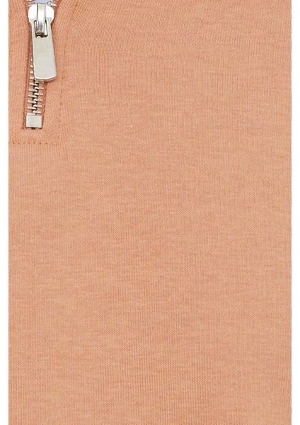 Unisex Relax Fit Rahat Kesim Pamuklu Içi Polarlı Yarım Fermuarlı Yavruağzı Dik Yaka Sweatshirt