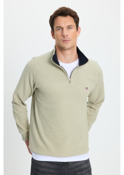 Erkek Slim Fit Dar Kesim Pamuklu Selanik Kumaş Dik Yaka Mint Sweatshirt