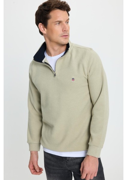 Erkek Slim Fit Dar Kesim Pamuklu Selanik Kumaş Dik Yaka Mint Sweatshirt fırsatları