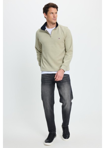 Erkek Slim Fit Dar Kesim Pamuklu Selanik Kumaş Dik Yaka Mint Sweatshirt indirimleri