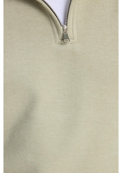 Erkek Slim Fit Dar Kesim Pamuklu Selanik Kumaş Dik Yaka Mint Sweatshirt